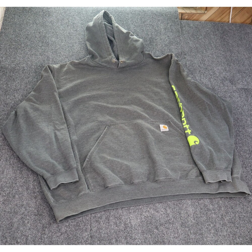 Carhartt Midweight Pullover Hoodie Gray Yellow Sleeve Logo Mens 4XL Original Fit
